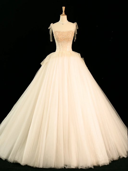 Elegant Wedding Dress Ball Gown Straps Sleeveless Ivory Tulle Summer Long Wedding Dresses Bride Dress Bridal Gowns DH356