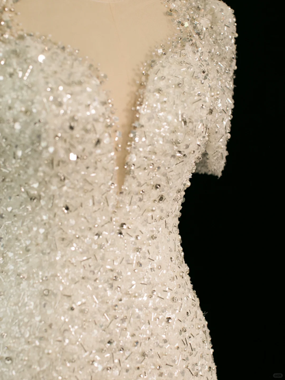 Pretty Wedding Dress Mermaid Sweetheart Short Sleeves Sequin Long Vintage Wedding Dresses Bridal Gowns Brides Gown DH358