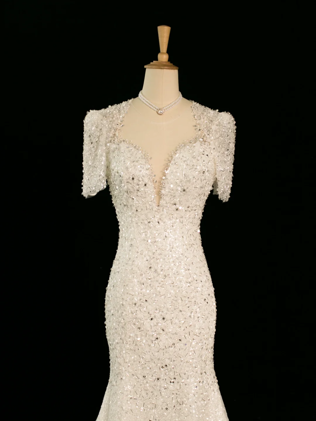 Pretty Wedding Dress Mermaid Sweetheart Short Sleeves Sequin Long Vintage Wedding Dresses Bridal Gowns Brides Gown DH358