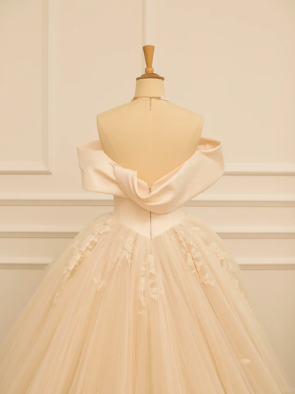 Elegant Wedding Dress Ball Gown Off The Shoulder Short Sleeves Ivory Tulle Summer Long Wedding Dresses Bride Dress Bridal Gowns DH360