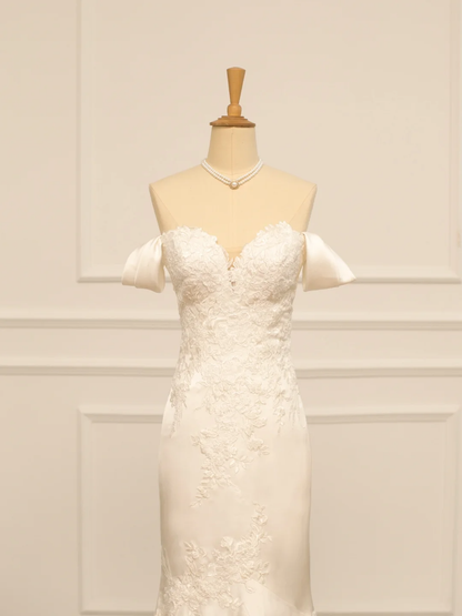 Pretty Wedding Dress Mermaid Off The Shoulder Short Sleeves Satin Long Vintage Wedding Dresses Bridal Gowns Brides Gown DH361