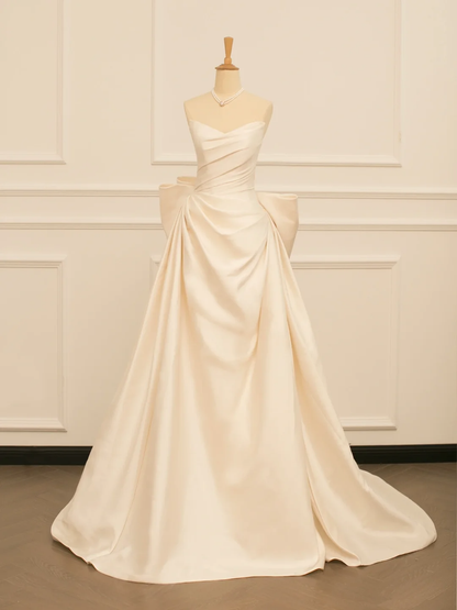 Elegant Wedding Dress Ball Gown Sweetheart Sleeves Ivory Satin Summer Long Wedding Dresses Bride Dress Bridal Gowns DH362