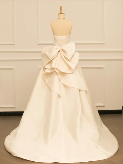 Elegant Wedding Dress Ball Gown Sweetheart Sleeves Ivory Satin Summer Long Wedding Dresses Bride Dress Bridal Gowns DH362