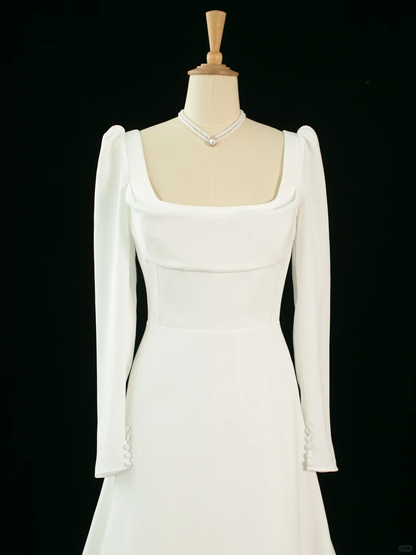 Pretty Wedding Dress A line Square Neck Long Sleeves White Long Wedding Dresses Bridal Gowns Brides Gown DH364