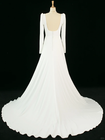 Pretty Wedding Dress A line Square Neck Long Sleeves White Long Wedding Dresses Bridal Gowns Brides Gown DH364