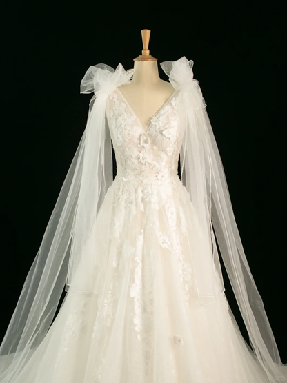 Pretty Wedding Dress Ball Gown V Neck Sleeveless Tulle Lace Long Vintage Wedding Dresses Bridal Gowns Brides Gown DH365