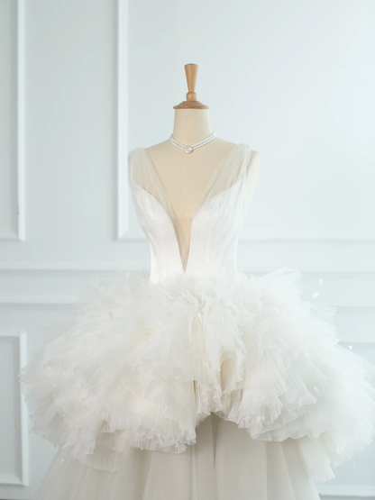 Elegant Wedding Dress Ball Gown V Neck White Tulle Summer Long Wedding Dresses Bride Dress Bridal Gowns DH367