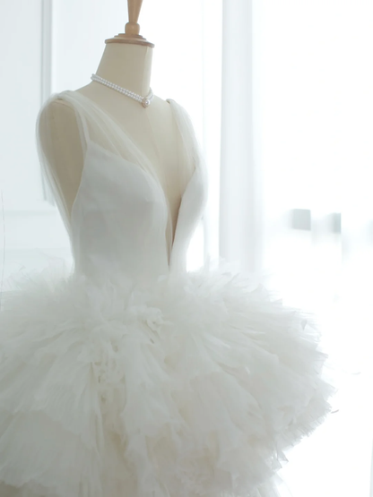 Elegant Wedding Dress Ball Gown V Neck White Tulle Summer Long Wedding Dresses Bride Dress Bridal Gowns DH367