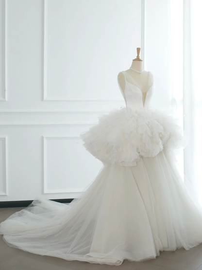 Elegant Wedding Dress Ball Gown V Neck White Tulle Summer Long Wedding Dresses Bride Dress Bridal Gowns DH367