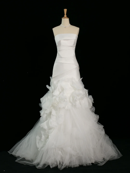 Pretty Wedding Dress Mermaid Strapless White Sleeveless Satin Long Vintage Wedding Dresses Bridal Gowns Brides Gown DH368