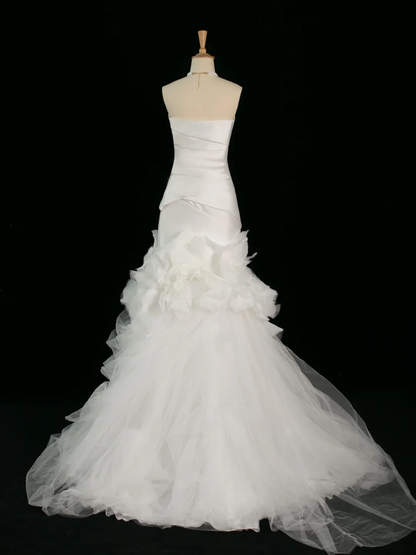 Pretty Wedding Dress Mermaid Strapless White Sleeveless Satin Long Vintage Wedding Dresses Bridal Gowns Brides Gown DH368