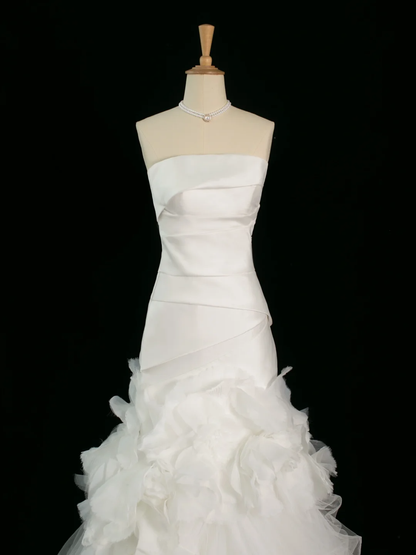 Pretty Wedding Dress Mermaid Strapless White Sleeveless Satin Long Vintage Wedding Dresses Bridal Gowns Brides Gown DH368