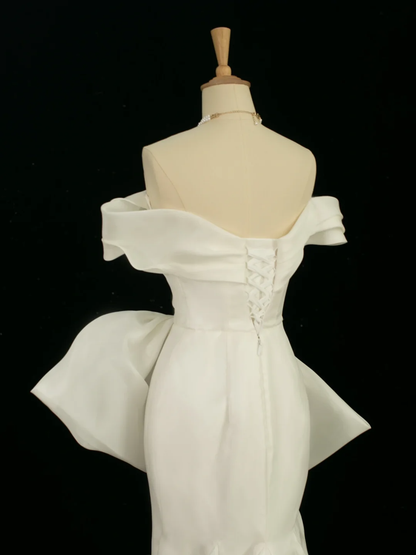 Pretty Wedding Dress Mermaid Off The Shoulder Short Sleeves Satin Long Vintage Wedding Dresses Bridal Gowns Brides Gown DH368