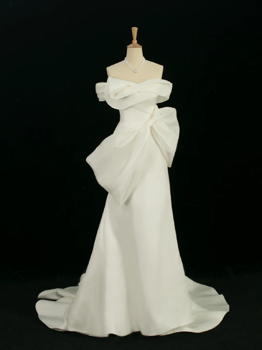 Pretty Wedding Dress Mermaid Off The Shoulder Short Sleeves Satin Long Vintage Wedding Dresses Bridal Gowns Brides Gown DH368