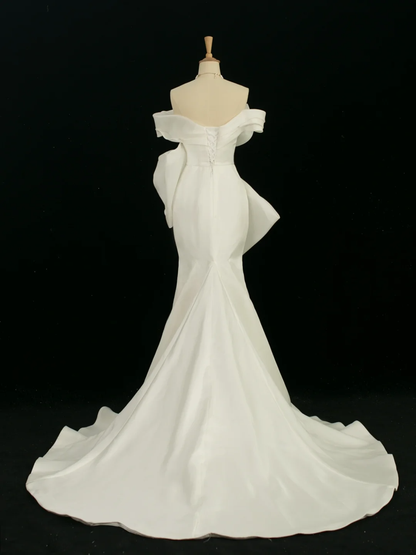 Pretty Wedding Dress Mermaid Off The Shoulder Short Sleeves Satin Long Vintage Wedding Dresses Bridal Gowns Brides Gown DH368