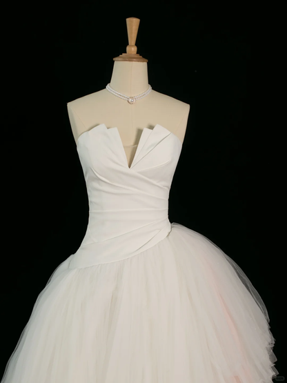 Elegant Wedding Dress Ball Gown Strapless White Tulle Summer Long Wedding Dresses Bride Dress Bridal Gowns DH369