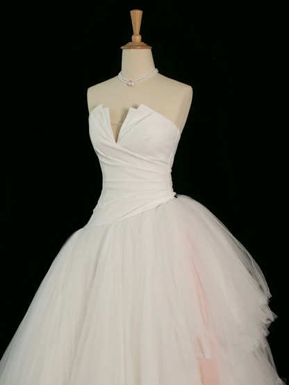 Elegant Wedding Dress Ball Gown Strapless White Tulle Summer Long Wedding Dresses Bride Dress Bridal Gowns DH369