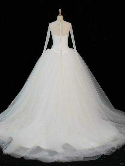 Elegant Wedding Dress Ball Gown Scoop Long Sleeves White Tulle Summer Wedding Dresses Bride Dress Bridal Gowns DH370