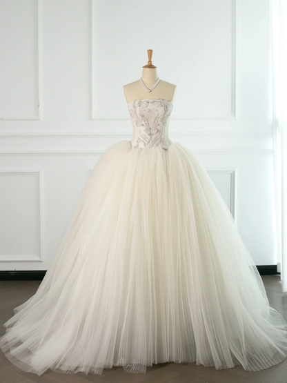 Elegant Wedding Dress Ball Gown Strapless Sleeveless White Tulle Summer Wedding Dresses Bride Dress Bridal Gowns DH371