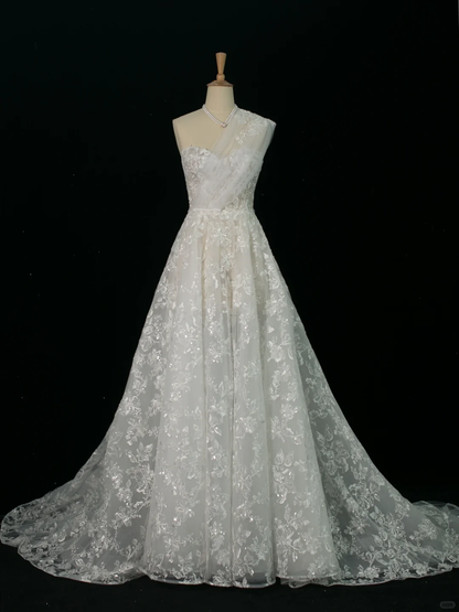 Elegant Wedding Dress Ball Gown One Shoulder Sleeveless White Lace Summer Wedding Dresses Bride Dress Bridal Gowns DH373