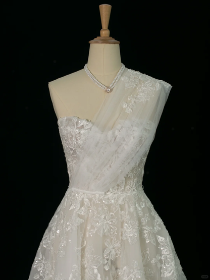 Elegant Wedding Dress Ball Gown One Shoulder Sleeveless White Lace Summer Wedding Dresses Bride Dress Bridal Gowns DH373