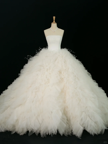 Pretty Wedding Dress Ball Gown Strapless White Sleeveless Tulle Long Vintage Wedding Dresses Bridal Gowns Brides Gown DH374