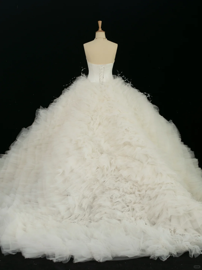 Pretty Wedding Dress Ball Gown Strapless White Sleeveless Tulle Long Vintage Wedding Dresses Bridal Gowns Brides Gown DH374