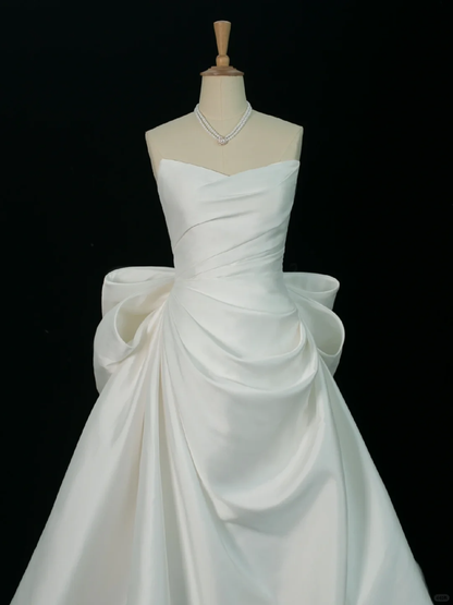 Elegant Wedding Dress Ball Gown Sweetheart Sleeveless White Satin Summer Long Wedding Dresses Bride Dress Bridal Gowns DH376