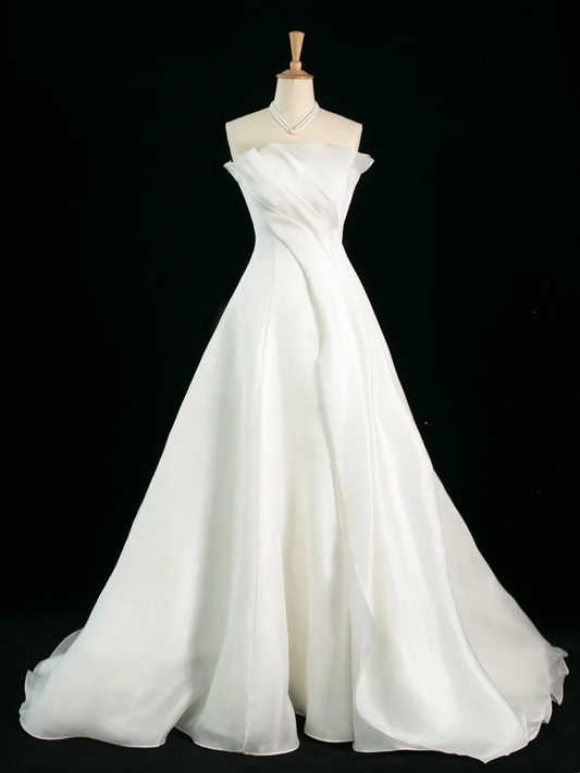 Elegant Wedding Dress Ball Gown Strapless Sleeveless White Summer Long Wedding Dresses Bride Dress Bridal Gowns DH380