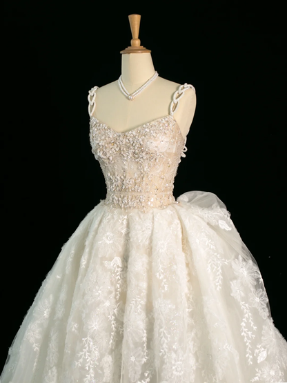 Elegant Wedding Dress Ball Gown Sweetheart Sleeveless White Lace Summer Long Wedding Dresses Bride Dress Bridal Gowns DH381