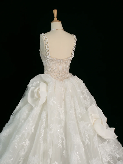 Elegant Wedding Dress Ball Gown Sweetheart Sleeveless White Lace Summer Long Wedding Dresses Bride Dress Bridal Gowns DH381