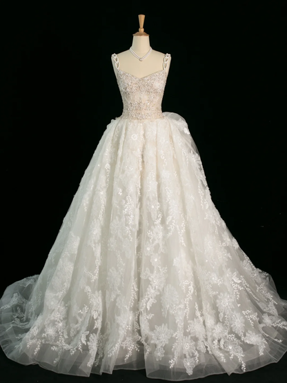 Elegant Wedding Dress Ball Gown Sweetheart Sleeveless White Lace Summer Long Wedding Dresses Bride Dress Bridal Gowns DH381