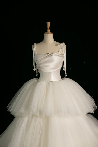 Elegant Wedding Dress Ball Gown Spaghetti Straps Tulle Sleeveless White Summer Long Wedding Dresses Bride Dress Bridal Gowns DH382