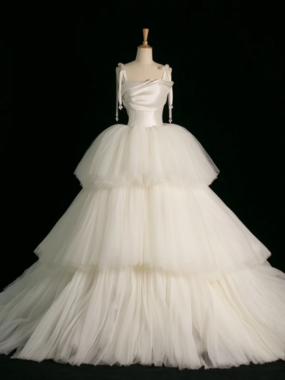 Elegant Wedding Dress Ball Gown Spaghetti Straps Tulle Sleeveless White Summer Long Wedding Dresses Bride Dress Bridal Gowns DH382