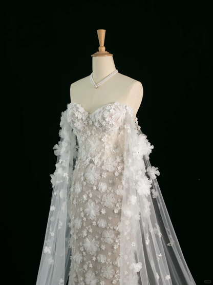 Pretty Wedding Dress Mermaid Off The Shoulder White Long Sleeves Lace Long Vintage Wedding Dresses Bridal Gowns Brides Gown DH383