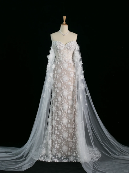 Pretty Wedding Dress Mermaid Off The Shoulder White Long Sleeves Lace Long Vintage Wedding Dresses Bridal Gowns Brides Gown DH383