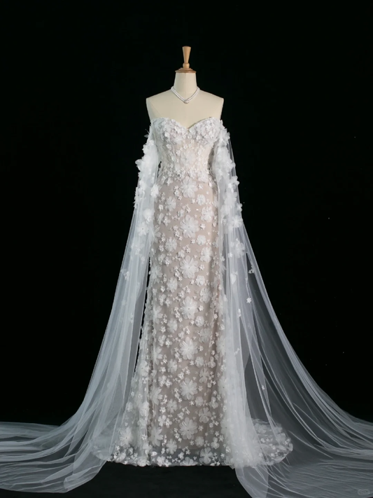 Pretty Wedding Dress Mermaid Off The Shoulder White Long Sleeves Lace Long Vintage Wedding Dresses Bridal Gowns Brides Gown DH383