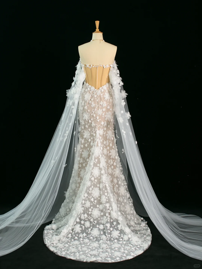 Pretty Wedding Dress Mermaid Off The Shoulder White Long Sleeves Lace Long Vintage Wedding Dresses Bridal Gowns Brides Gown DH383