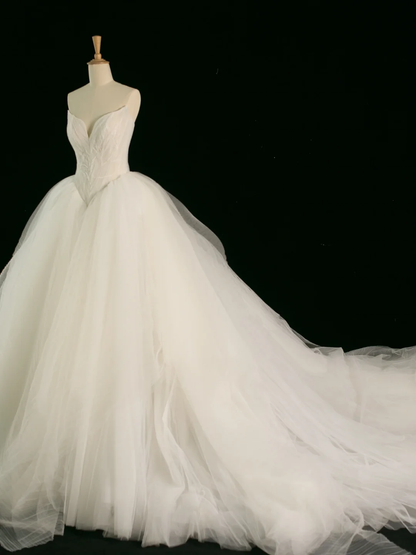 Elegant Wedding Dress Ball Gown Sweetheart Tulle Sleeveless White Summer Long Wedding Dresses Bride Dress Bridal Gowns DH384