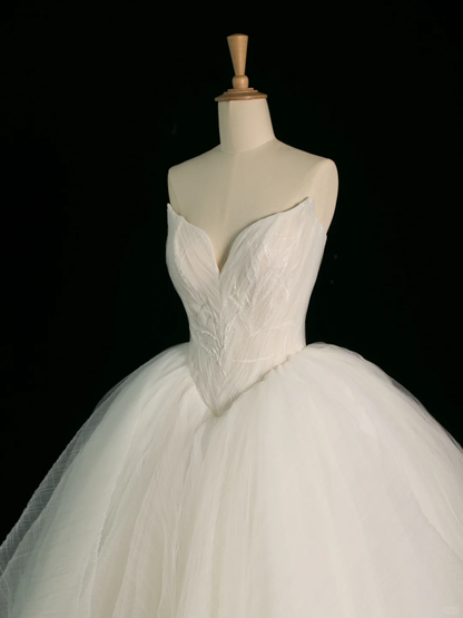 Elegant Wedding Dress Ball Gown Sweetheart Tulle Sleeveless White Summer Long Wedding Dresses Bride Dress Bridal Gowns DH384