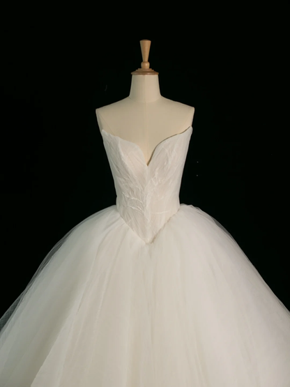 Elegant Wedding Dress Ball Gown Sweetheart Tulle Sleeveless White Summer Long Wedding Dresses Bride Dress Bridal Gowns DH384