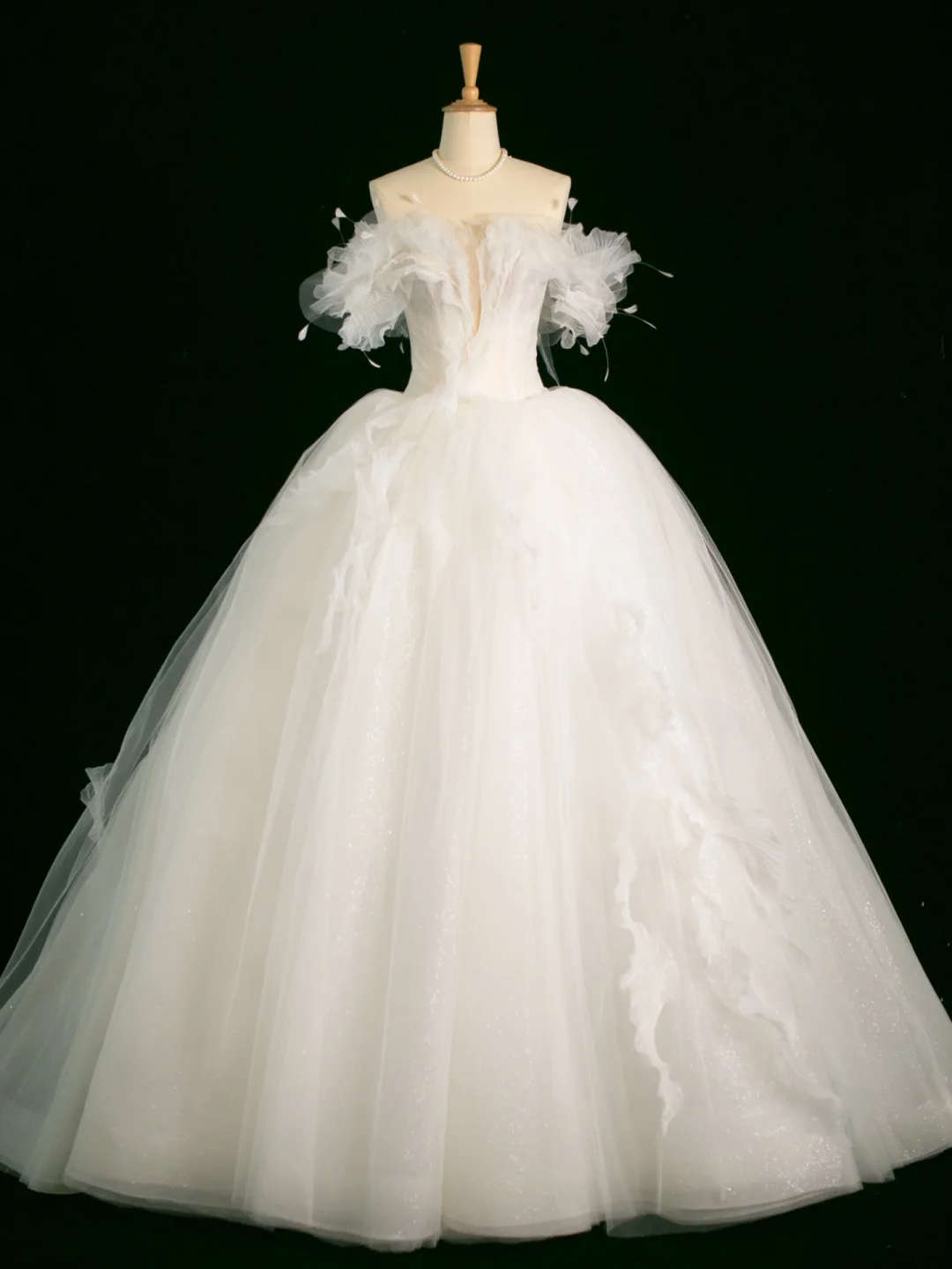 Elegant Wedding Dress Ball Gown Off The Shoulder Short Sleeves Tulle White Summer Long Wedding Dresses Bride Dress Bridal Gowns DH388