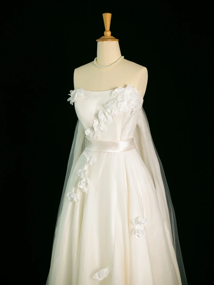 Pretty Wedding Dress A line Strapless White Tulle Long Vintage Wedding Dresses Bridal Gowns Brides Gown DH389