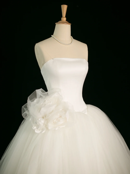 Elegant Wedding Dress Ball Gown Strapless Tulle White Summer Long Wedding Dresses Bride Dress Bridal Gowns DH390