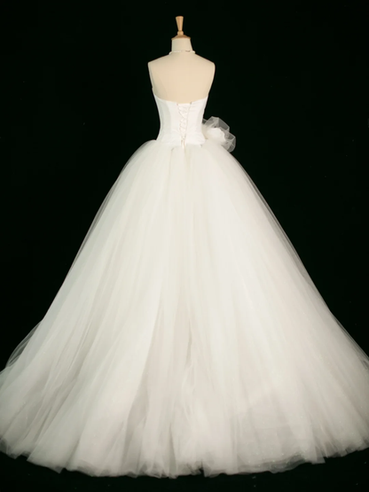 Elegant Wedding Dress Ball Gown Strapless Tulle White Summer Long Wedding Dresses Bride Dress Bridal Gowns DH390