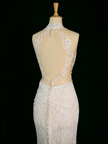 Pretty Wedding Dress Mermaid V Neck Sleeveless Lace Long Vintage Wedding Dresses Bridal Gowns Brides Gown DH391