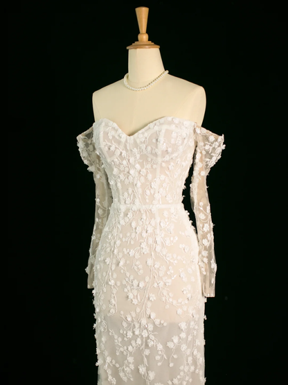 Chic Wedding Dress Mermaid Off The Shoulder White Long Sleeves Lace Long Vintage Wedding Dresses Bridal Gowns Brides Gown DH393