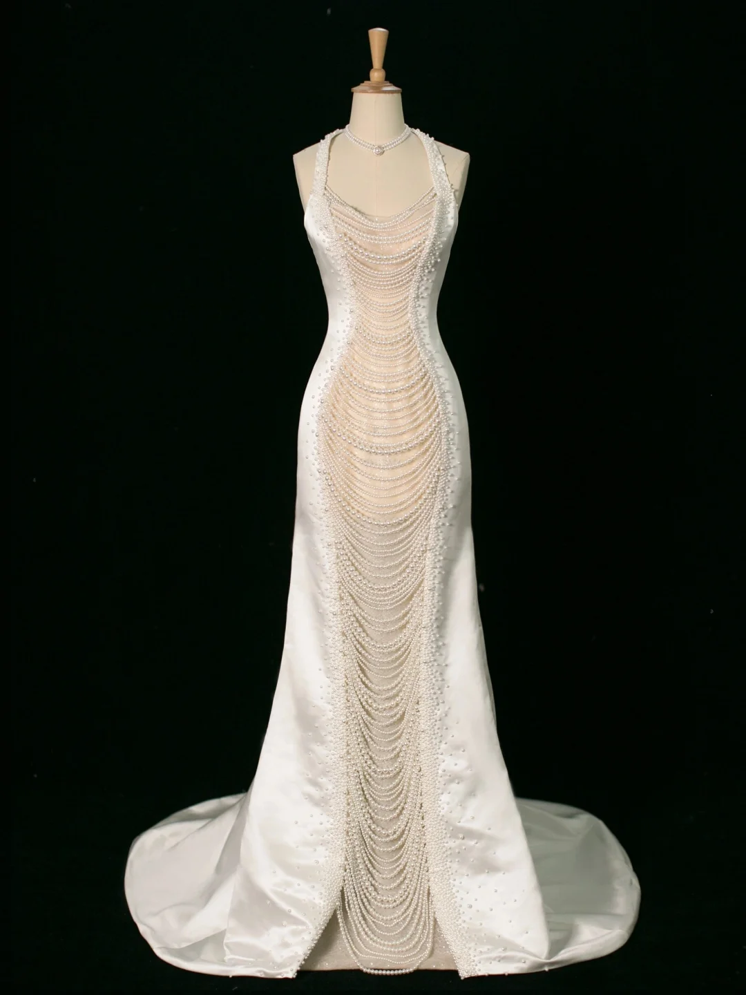 Chic Wedding Dress Mermaid Halter White Satin Sleeveless Long Vintage Wedding Dresses Bridal Gowns Brides Gown DH394