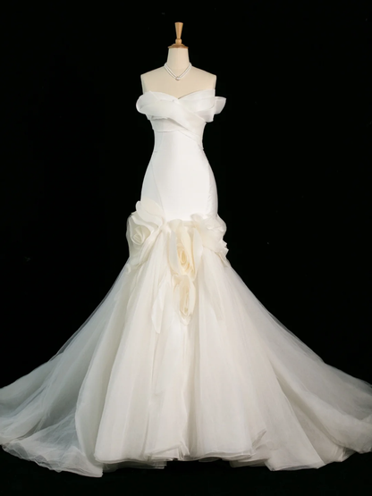 Pretty Wedding Dress Mermaid Sweetheart White Tulle Long Vintage Wedding Dresses Bridal Gowns Brides Gown DH400