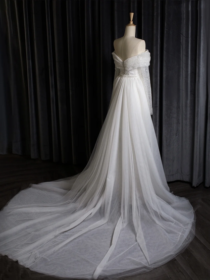 Vintage Wedding Dress Mermaid Off The Shoulder White Long Sleeves Sequin Long Wedding Dresses Bridal Gowns Brides Gown DH403